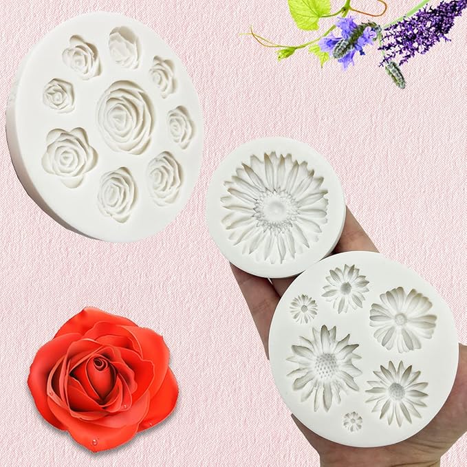 Flower Silicone Fondant Molds, 5pcs Butterfly Daisy Rose Chrysanthemum Flower Silicone Mould Candy Chocolate Molds for DIY Cake Cookie Pudding Gum Paste Cupcake Cake Topper Decoration Desserts Sugar