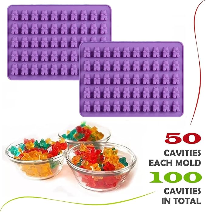 2 Piece Gummy Bear Silicone Molds, Non-Stick Chocolate Candy Mold with 2 Droppers Food Grade (Purple)