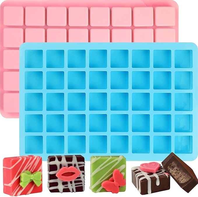 2 Pack Square Chocolate Mold, 40 Cavity Small Silicone Candy Molds, Non Stick Silicone Molds for Candy, Gummy, Hard Candy, Jelly, Ice Cubes, Chocolate, Ganache, Bite Size Pudding