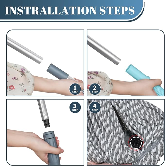 Self-Wringing Twist Mop for Floor Cleaning, Long Handled Microfiber Floor Mop with Top Scouring Pad for Kitchen, Hardwood, Restaurant, Bathroom, Garages, Warehouses, Office, 64-inch , Grey