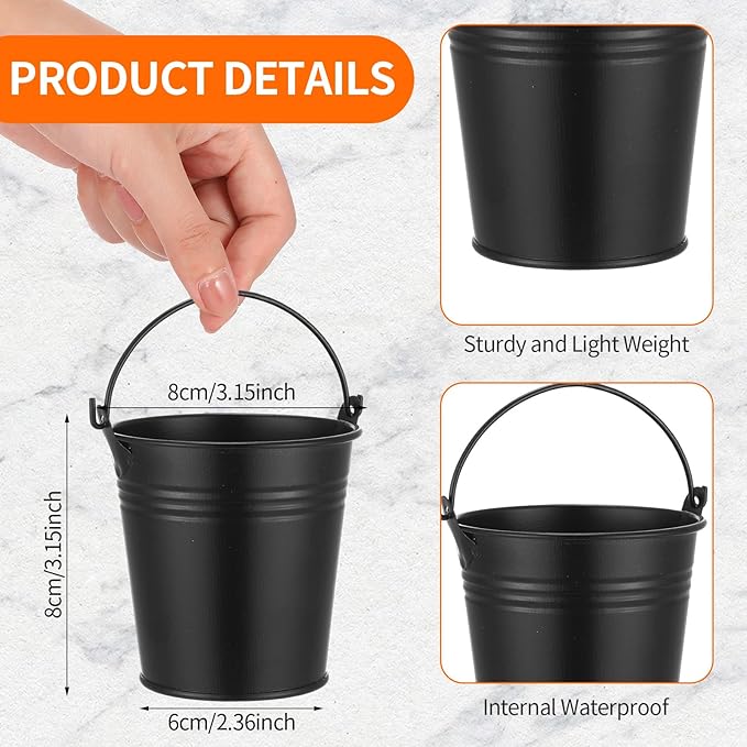 Mini Metal Buckets with Handles Galvanized Buckets 3.15 Inch Mini Container Pails for Metal Tin Plant Holder Pail for Wedding Decoration Party Favor(Black,28 Pcs)