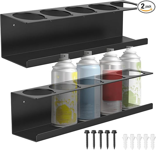 2 Pack Spray Paint Can Holder,Wall Mount Spray Bottle Holder,Heavy-Duty Aerosol Can Holders,Tool Organizer Rack for Garage,Craft Workspace and Home,Holds 10 Cans