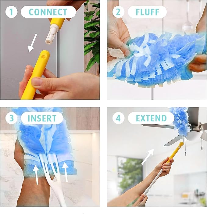 Duster Refill for Swiffer Duster, 30 Count Heavy Duty 2 Side 360° Duster Refills with 1 Handle, 4X Microfibers, Disposable Multi Surface Dusters for Cleaning