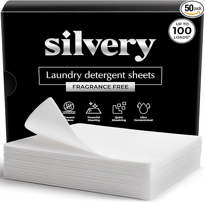 Silvery Laundry Detergent Sheets (100 Loads) - Ultra-Concentrated Eco-Friendly Washing Strips – No Plastic Jugs & Perfect for Travel (Unscented)