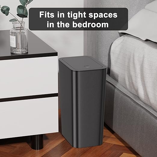 N. NETDOT Bathroom Trash Can with Lid 3 Pack Set, 2 Packs 4 Gal Slim Kitchen Trash Bin and 1 Pack 2.6Gal Garbage Can, Small Trash Can/Trash Bin/Waste Basket for Bedroom (Black, Pack of 3)