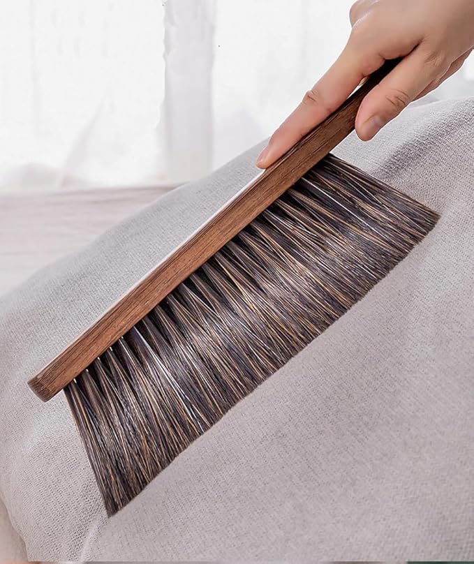 2PCS Hand Broom Cleaning Brushes-Soft Bristles Dusting Brush for Cleaning Car/Bed/Couch/Draft/Garden/Furniture/Clothes,Wooden Handle(Brown)