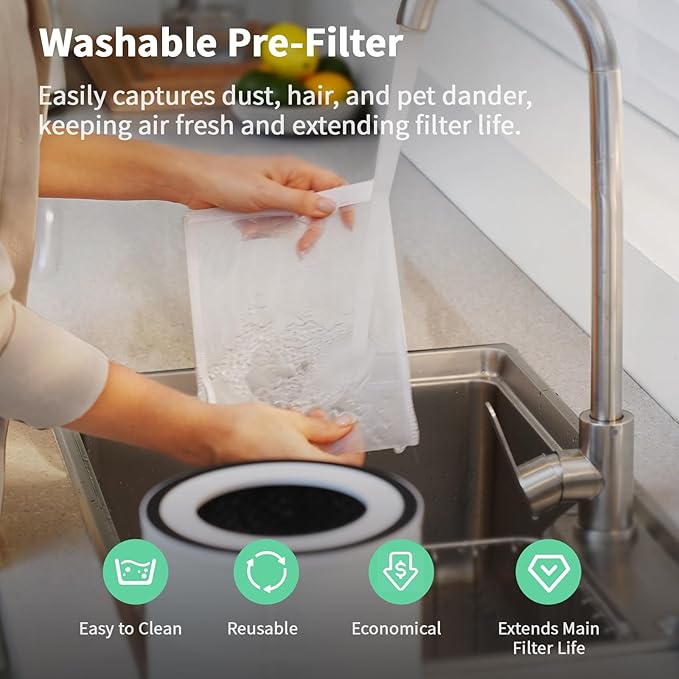 Afloia Air Purifier for Home, 4-in-1 Washable Filter for Allergies, Covers Up to 1076 ft², Quiet Operation, Auto Shut-Off & Night Light, Removes Pet Dander, Pollen, Dust, Mold, and Smoke, White,Pluto