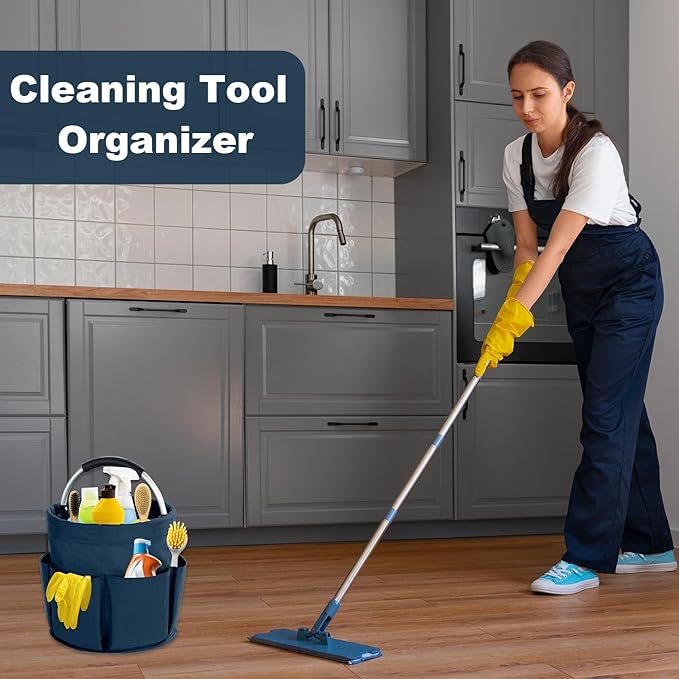 17L Cleaning Caddy with Handle, Cleaning Supplies Organizer, Foldable Storage Basket, Cleaning Supply Caddy, Portable Multi Cleaning Bucket Bag for Home, Garden (Blue)