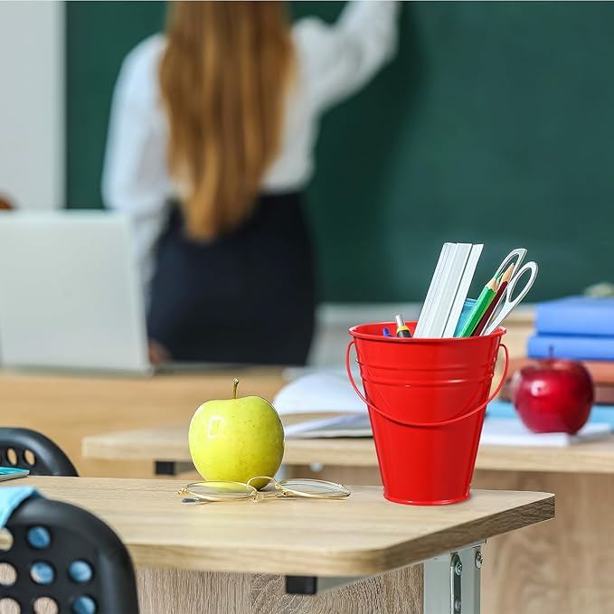 Sadnyy 12 Pack Metal Buckets with Handle, Galvanized Bucket 4.5 x 5 Inch Basket Bucket Party Supplies, Crafts for Christmas Halloween Candy Bars Vase Crafts(Red)