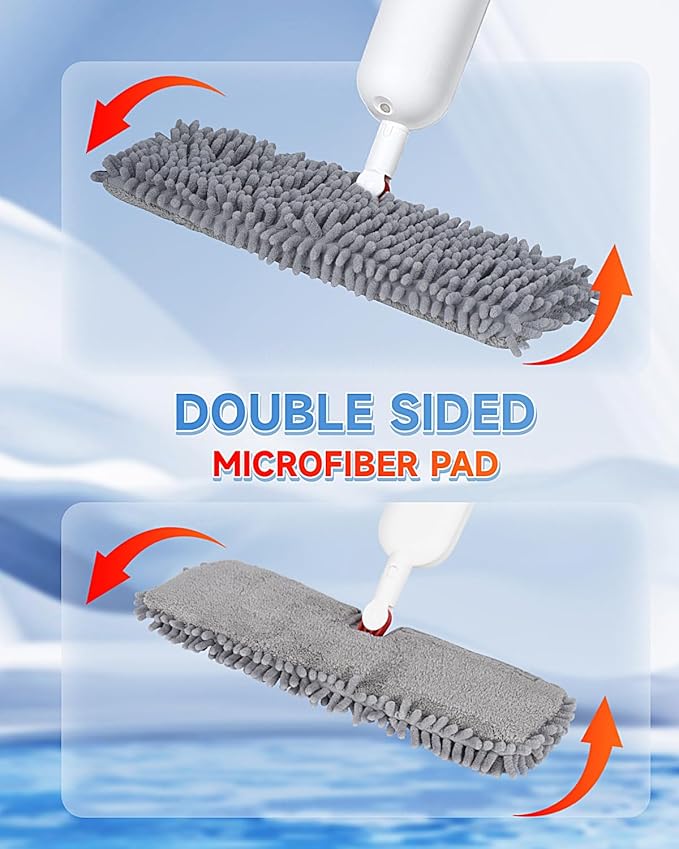 Mop for Floor Cleaning - 2-in-1 Double-Sided Microfiber Spray Mop with Flip Design, 3 Reusable Pads, for Laminate, Ceramic, Tile, Vinyl - Home & Commercial Use