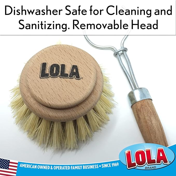 LOLA Replacement Large Head for The Original Tampico Vegetable & Dish Brush, Birchwood & Poly Bristles, Reusable & Washable, 1 Pack