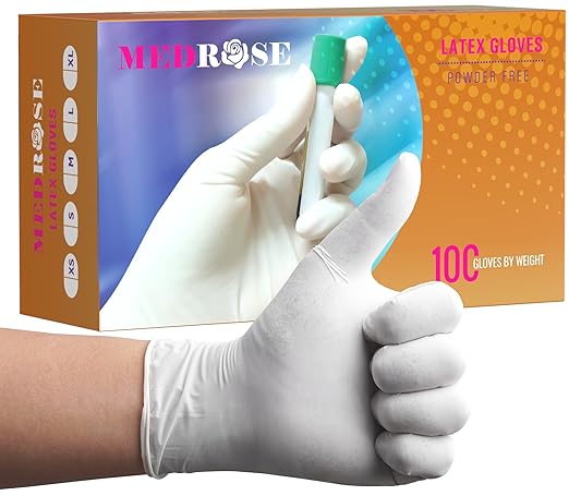 MedRose Medium Latex Gloves - 1000 Count Rubber Gloves - Disposable Gloves Powder Free, Waterproof, White