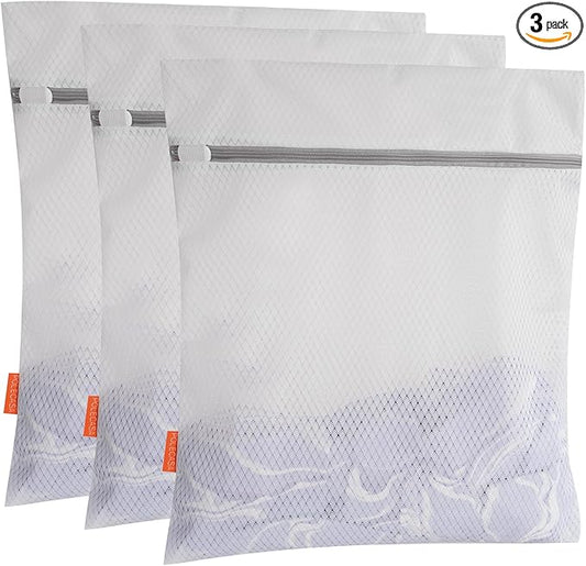 Polecasa 3Pcs 16 x 20 Inches Extra Durable 125g Diamond Mesh Laundry Bags with Sturdy Zipper for Delicates, Protect Clothes in Washing Machine, Laundry Room Essentials for College, Dorm (3 Large)