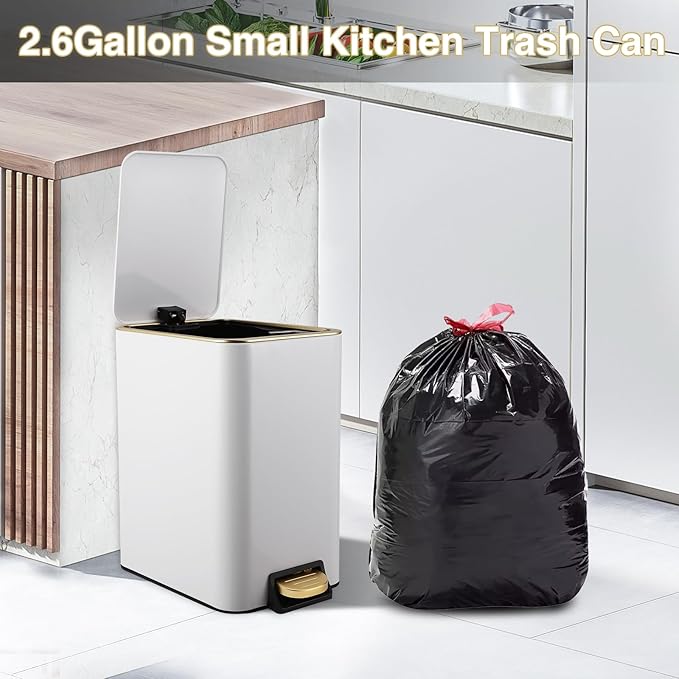 Small Bathroom Trash Can with Lid Soft Close, 1.8 Gallon Stainless Steel Garbage Can with Removable Inner Bucket,75Count Trash Bags, Slim Step Pedal Trash Bins