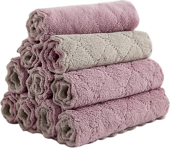 10 Pack Kitchen Cloth, Microfiber Dish Towels Washcloths, Super Absorbent Coral Velvet Dishtowels, Premium Cleaning Cloths,Non-Stick Oil Quick Dry DishTowels, Soft Tea Towels, Table Cleaning Cloths.