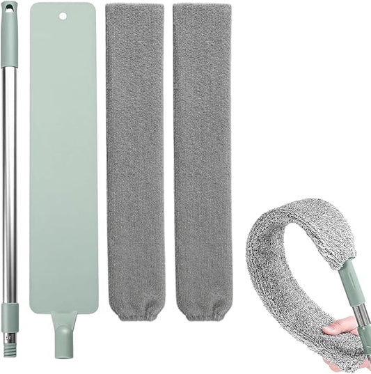 Retractable Gap Dust Cleaner Cleaning Tools with 2 Microfiber Dusting Cloths, Flat Duster with Extension Pole, Flexible Microfiber Duster for Cleaning Under Refrigerator,Sofa,Couch Bed,Furniture