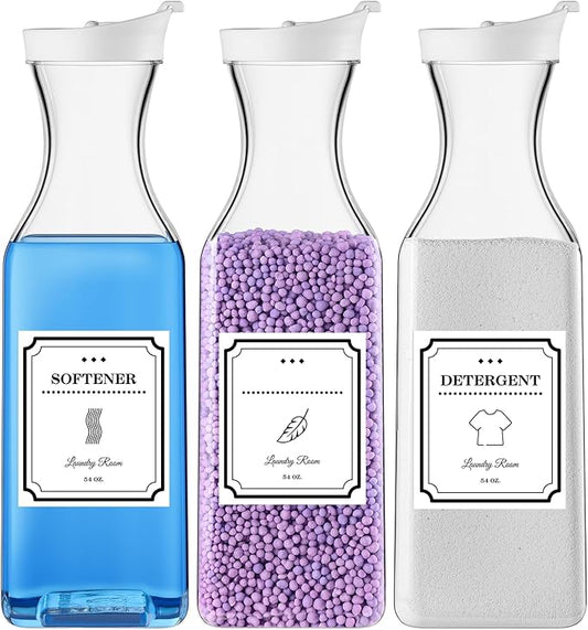 Laundry Detergent Dispenser,54oz Fabric Softener Dispenser,Plastic Liquid Laundry Detergent Container,Laundry Detergent Organizer for Laundry Room Organization with 4 Labels,3 Pack