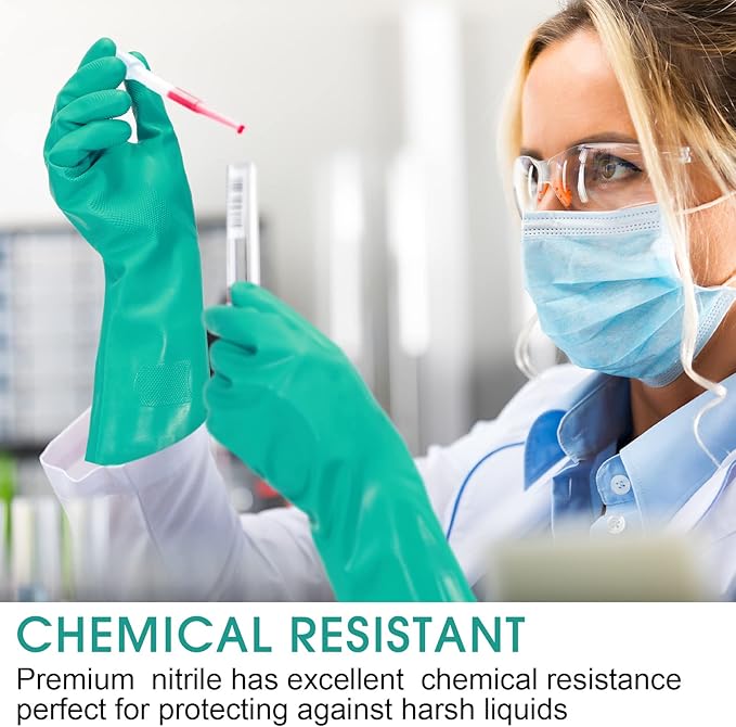 40 Pairs Chemical Resistant Gloves Heavy Duty Thick Nitrile Gloves Bulk for Cleaning, Resist Household Acid, Alkali and Oil (Large)