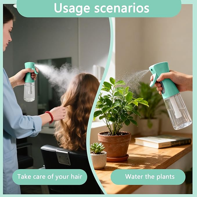 Spray Bottle for Hair Continuous Ultra Fine Mist (200ml) 360° Multi Spray Bottle for Plants, Cleaning, Skin Care Leakproof & Durable 2 Pack