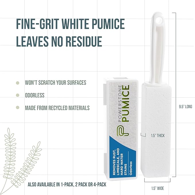 Powerstone Pumice Stone Toilet Bowl Cleaner with Handle (3-pack) - A Reliable and Harmless Solution for Cleaning Limescale Deposits & Hard Water Stains on Toilets, Grills, Tiles, Grout & Pools