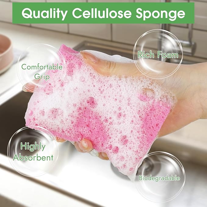 12 PCS Dish Sponges Kitchen, Non Scratch Cleaning Sponge for Non Stick Cookware, Natural Compressed Cellulose Wash Scrub for Household Bathroom, Soft Washing Scrubbers (Multicolor)