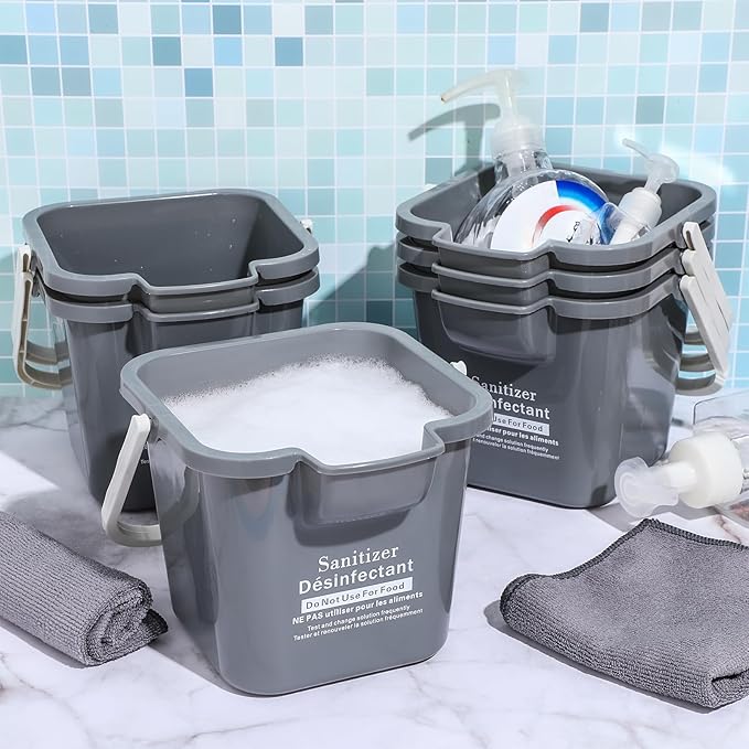 Vesici 6 Sets 3 Quart Cleaning Bucket with Microfiber Cleaning Cloths Small Sanitizing Square Bucket Detergent Plastic Utility Pail with Handle for Household Restaurant Office School Use (Gray)