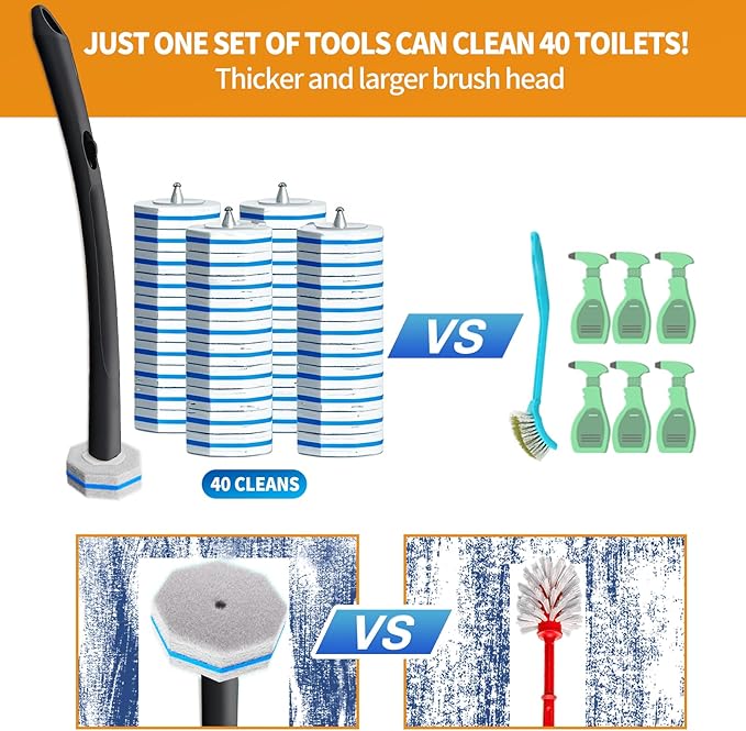 Disposable Toilet Brush - Toilet Bowl Cleaner, Toilet Cleaning Supplies, Toilet Brush with Holder, Toilet Bowl Cleaner Wands，40 Refills for Toilet Cleaning and Hygienic Bathroom Maintenance