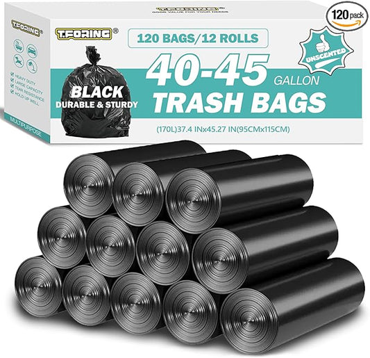40-45 Gallon Black Trash Bags 120 Count - 37''x45'' Large Garbage Bags Unscented, 40+ Gallon Trash Can Liners, Multipurpose for Office, Outdoor, Recycling and Commercial
