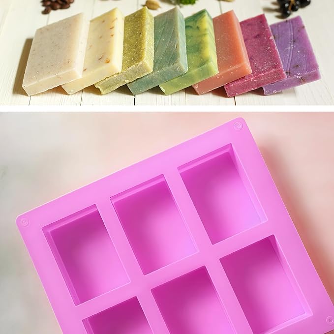 10 Pack Silicone Soap Molds, 6 Cavities Rectangle Silicone Soap Mold, Great for Homemade Craft Soap Bar Mold, DIY Chocolate Molds, Cake Molds & Ice Cube Trays - Just Pop Out (Purple)