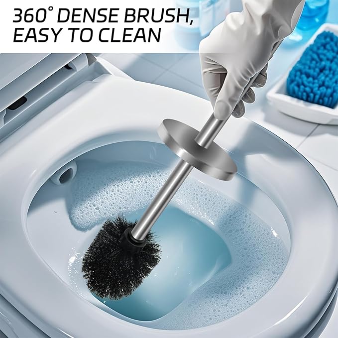 Stainless Steel Toilet Brush with Holder Set for Bathroom Storage and Organization Toilet Bowl Cleaner Brush and Holder (1, Silver)