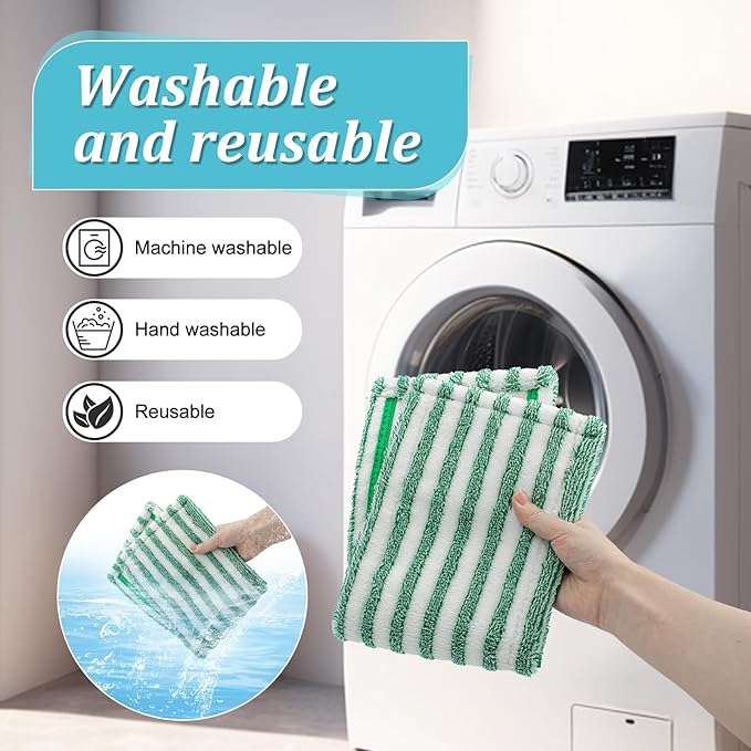 Microfiber Mop Pad Refills Compatible with Libman Wet & Dry Microfiber Mop,Reusable Mop Head Replacement for Multi Surface Floor Wet/Dry Cleaning,2 Pack Microfiber Dust Mop Pads Refills,Green/White