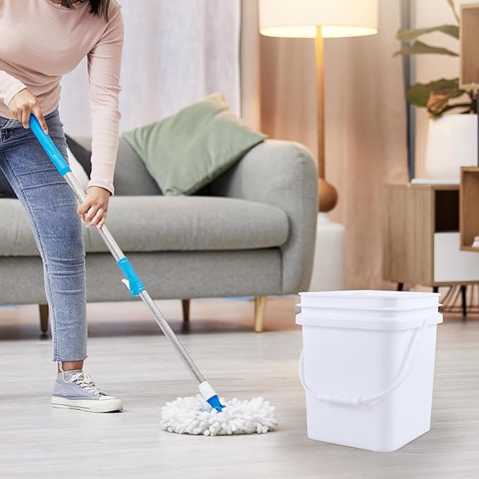 5 Gallon Square Plastic Food Bucket with Handles, 4 Pack Storage Container Pails with Lid, White