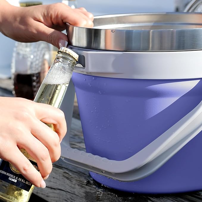COKTIK 7L Insulated Ice Bucket with Lid，Double Wall Vacuum Stainless Steel Beverage Bucket Keeps Frozen Longer，Holds 6 Longnecks or 3 Bottles of Wine，for Cocktail, Champagne(Deep Purple)