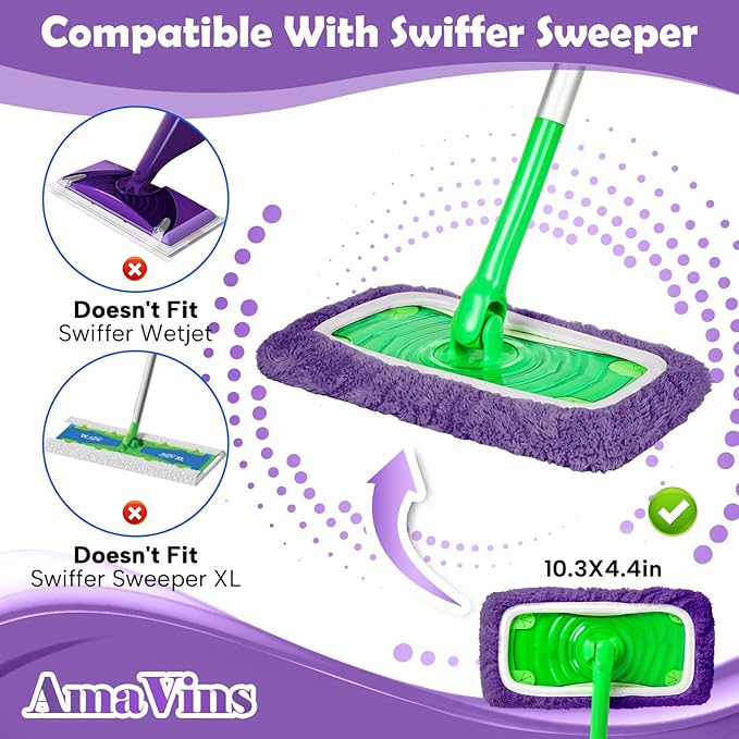 5 Pack Reusable Microfiber Mop Pads Compatible with Swiffer Sweeper Mop, Wet and Dry Flat mop Cover, Washable Mop Pads for Surface/Hardwood Floor Cleaning (Mop is Not Included)