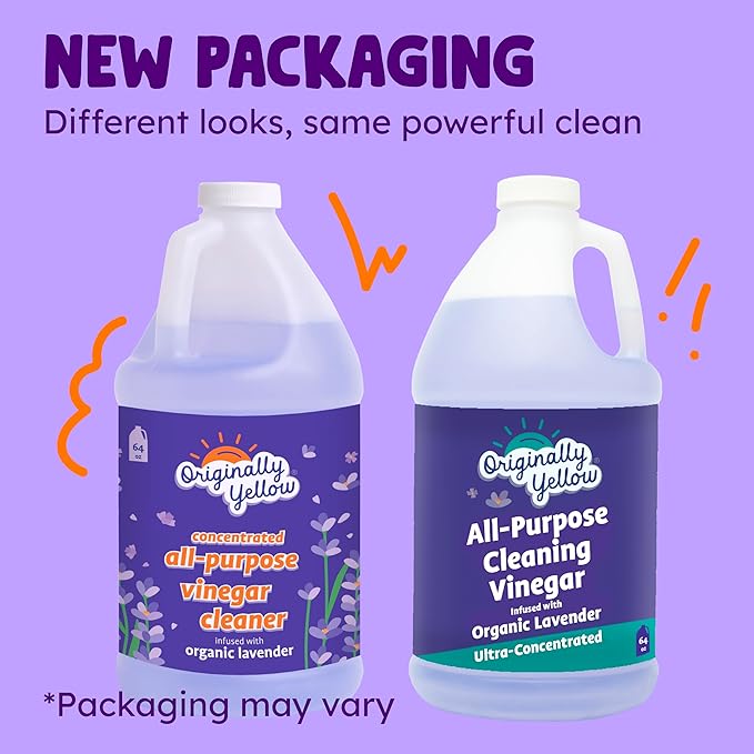 Originally Yellow Lavender Vinegar For Cleaning Purpose | USA Made All Purpose Cleaner | Use as a Floor, Glass, Kitchen, & Bathroom Cleaner | Plant Derived Vinegar half Gallon| 64 Oz