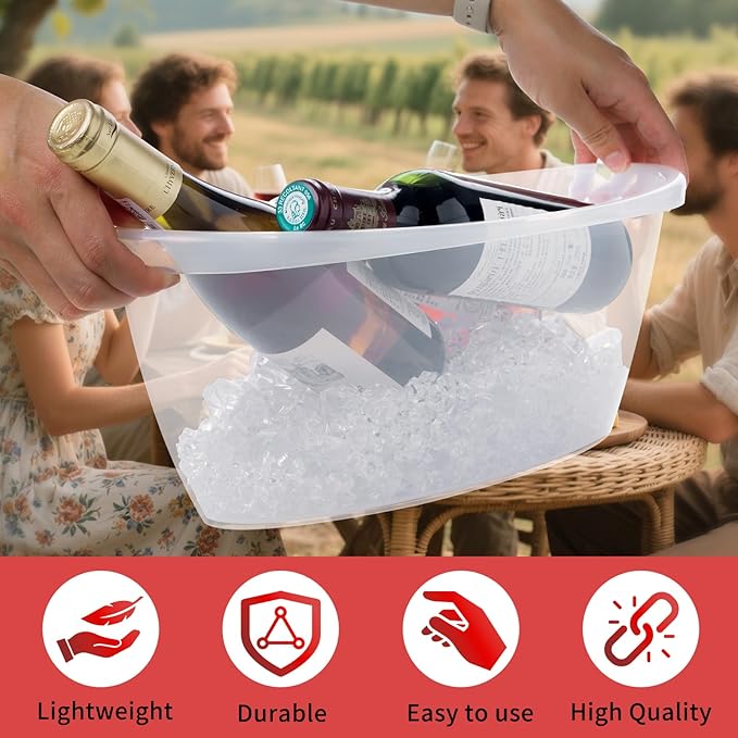 2 Pack Large Ice Buckets for Parties, 5L Oval Plastic Champagne Wine Cooler Beer Chiller Bucket Beverage Tub for Mimosa Bruch Cocktail Bar Supplies Indoor Outdoor Wedding Party