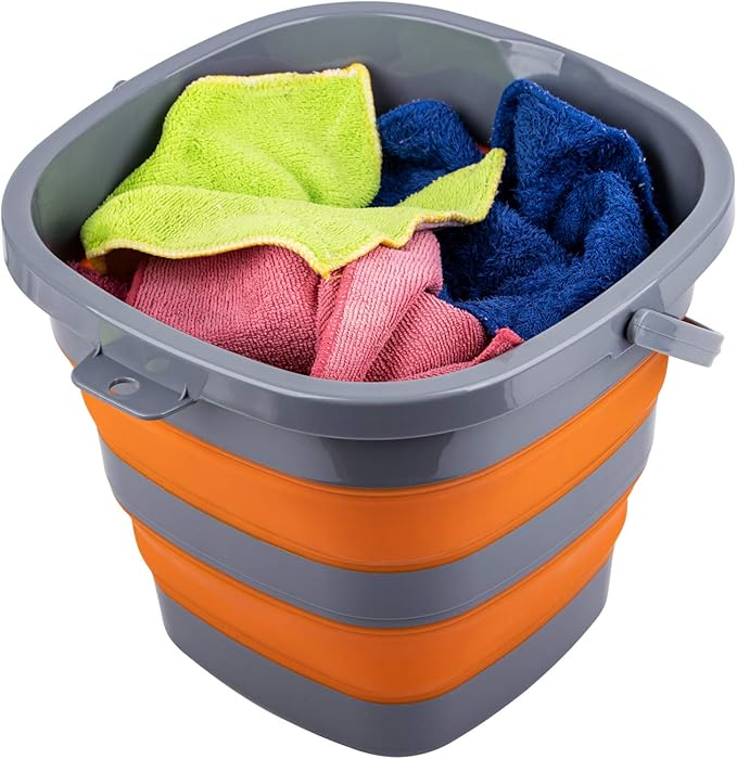 2 Pack Collapsible Plastic Bucket with 2.6 Gallon (10L) Each, Foldable Rectangular Tub for House Cleaning, Space Saving Outdoor Waterpot for Garden or Camping, Portable Fishing Water Pail