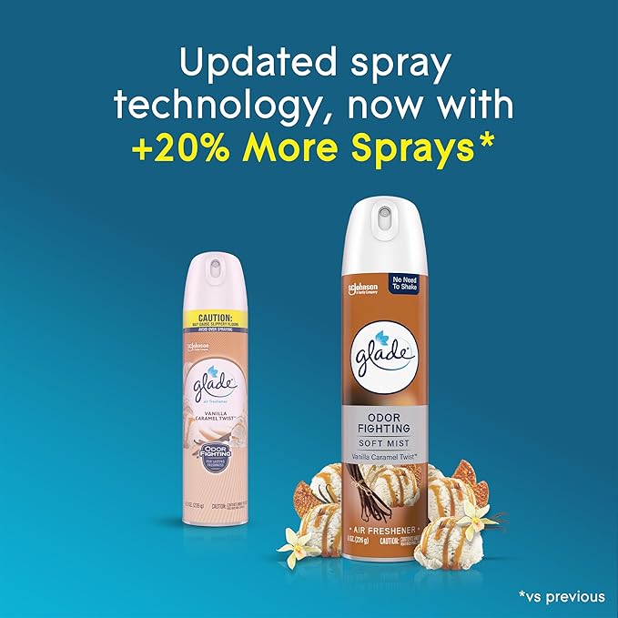 Glade Air Freshener Room Spray, Vanilla Caramel Twist Scent, Odor Fighting to Deliver Long Lasting Freshness, 8 Oz, 6 Count