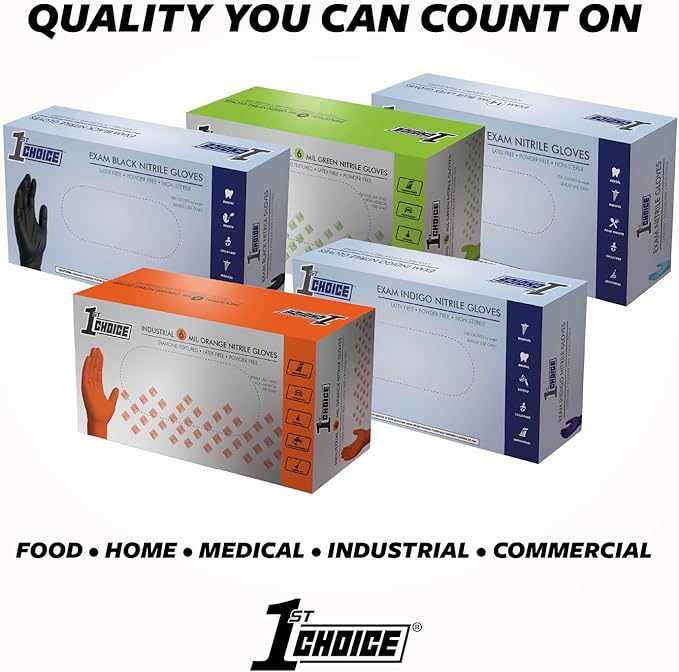 1st Choice Black Nitrile Gloves Disposable Latex-Free 5 Mil Textured for Cooking, Cleaning, Food Prep, Large, 2 Boxes of 100