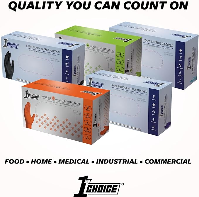 1st Choice Black Nitrile Gloves Disposable Latex-Free 5 Mil Textured for Cooking, Cleaning, Food Prep, XX-Large, Box of 100