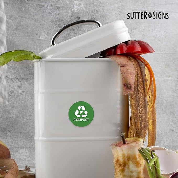 Sutter Signs 3pk Compost Stickers for Trash Can | 4" Weatherproof Waste Management Label Sign Decals for Garbage Cans, Yard Waste, and Outdoor Compost Bins