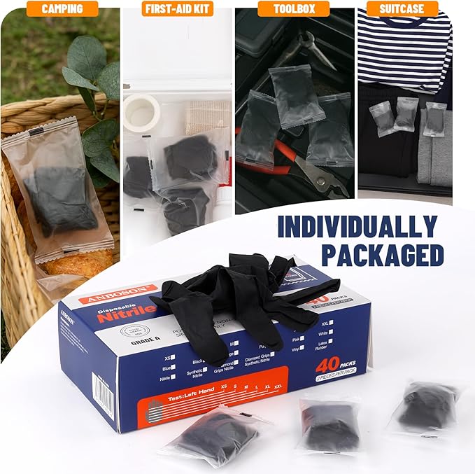 Nitrile Disposable Gloves 5mil, Latex Free, Powder Free, 40 Pairs Individually Wrapped (80 Gloves), Strong Protective Gloves for Food Prep, Cleaning, Industrial, Salon, Household, Travel, Medium