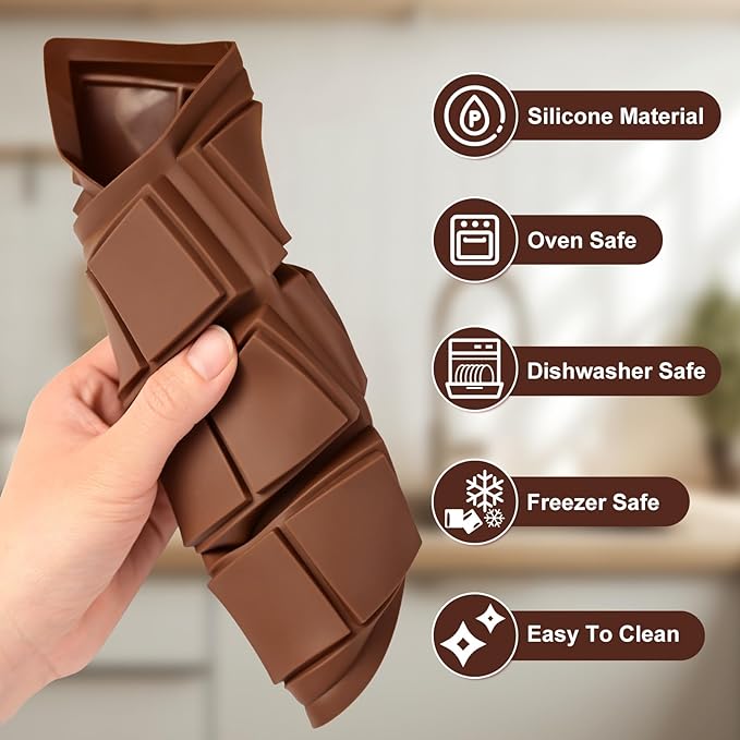 Silicone Chocolate Bar Molds, 2 Packs Square Chocolate Mold Non Stick for Dubai Pistachio Knafeh Thick Stuffed Candy, Break Apart 6 Cavities Deep Chocolate Molds