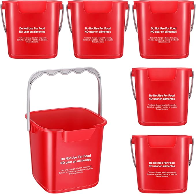 Roshtia 6 Pcs 3 Quart Cleaning Bucket Small Sanitizing Square Bucket Detergent Pail for Home Commercial Restaurant Kitchen Office School (Red)
