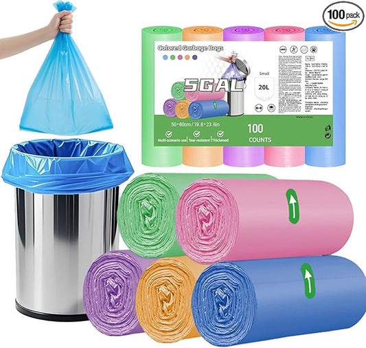 Bathroom Small Garbage Bags – 100 Count Colorful Bathroom Trash Bags, 5 Gallon Durable Plastic Bags Liners with Kitchen,20L Bins