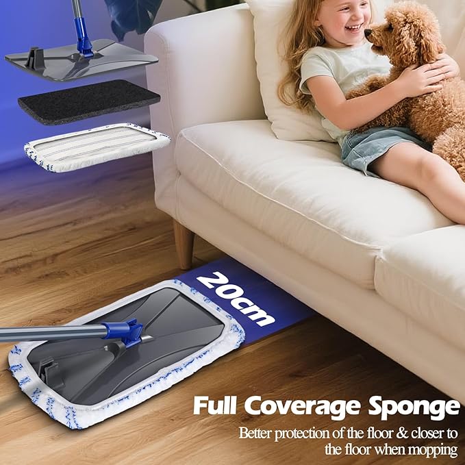 MASTERTOP Microfibre Flat Mop, Extended Wet Dry Large Floor Mop with 5 Reusable Pads & Telescopic Handle, Dust Mops for Laminate Wooden Hard Floor Vinyl Tile Floors Cleaning - Send 1 Cleaning Scraper