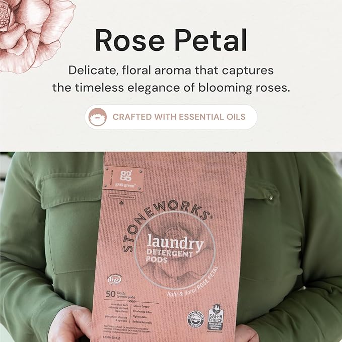 Grab Green Stoneworks Laundry Detergent Pods and Dryer Sheet Bundle (Rose Petal, 80 Count (Pack of 1)