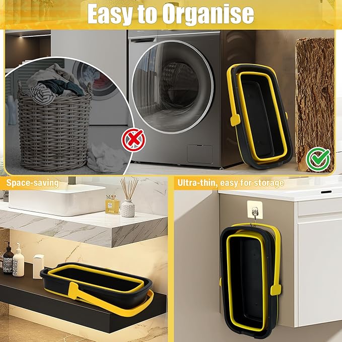 Collapsible Mop Bucket for Cleaning with Handle, Silicone Square Wash Bucket for Windows Cleaning Car Washing,Cleaning Supplies Organizer Plastic Water Bucket for Storage Household use, 3-Gallon