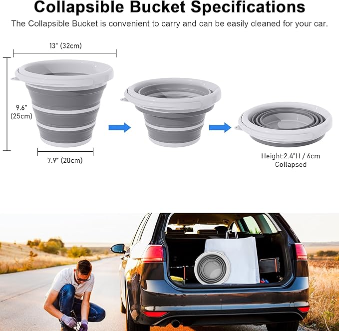 GOLDFOX Collapsible Bucket with Handle - 10L (2.6 Gallon) Portable Water Bucket for Car Wash Household Cleaning, Multiuse Folding Bucket for Outdoor Garden Camping Fishing Car Wash Space Saving- Grey