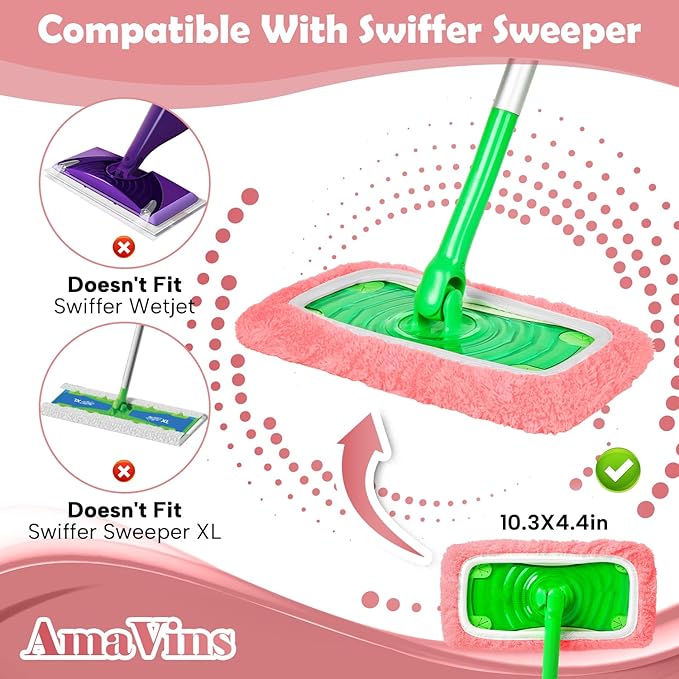 5 Pack Reusable Microfiber Mop Pads Compatible with Swiffer Sweeper, Wet and Dry Flat mop Cover, Washable Pads for Surface/Hardwood Floor Cleaning (Mop is Not Included)